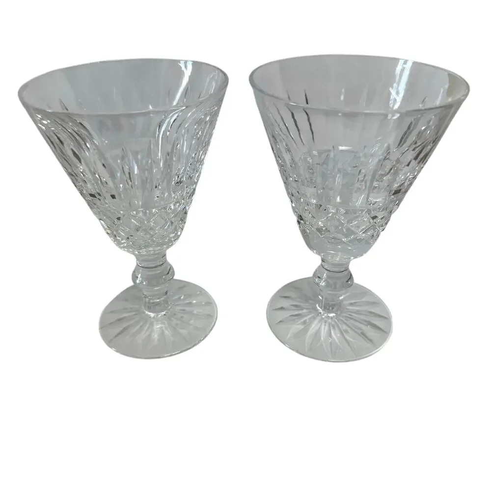 2 Waterford Crystal Tramore Wine Glass Cut Criss Cross Vertical Lines White Wine